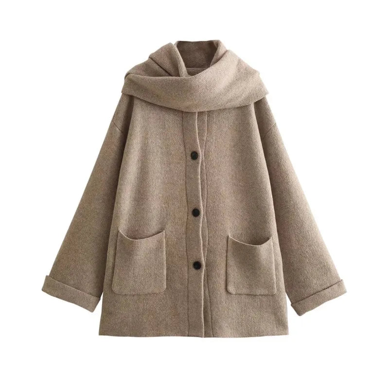 Women's Knitted Cardigan With Scarf