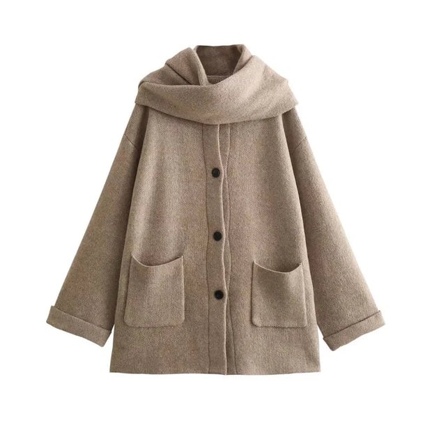 Women's Knitted Cardigan With Scarf