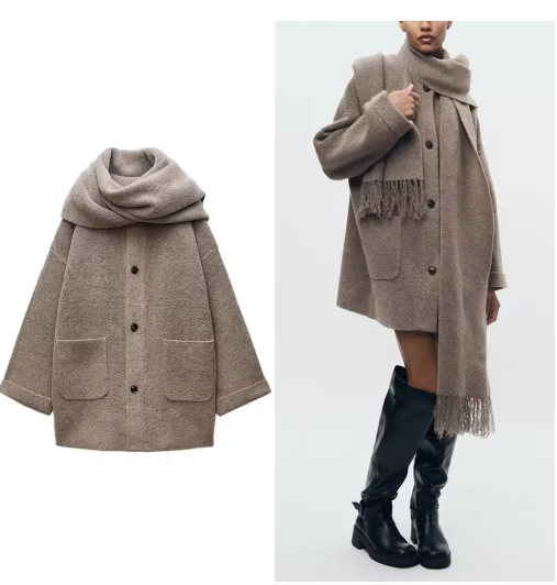 Women's Knitted Cardigan With Scarf