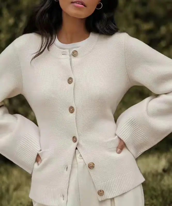 Women's Knitted Cardigan Sweater with Waist Design