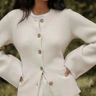 Women's Knitted Cardigan Sweater with Waist Design
