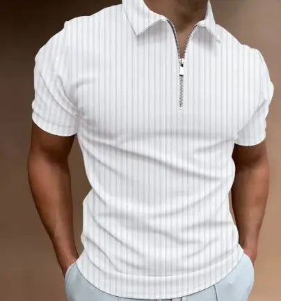 Men's Polo Zipper Stripe Shirt