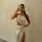 Women’s Elegant Silver Backless Dress