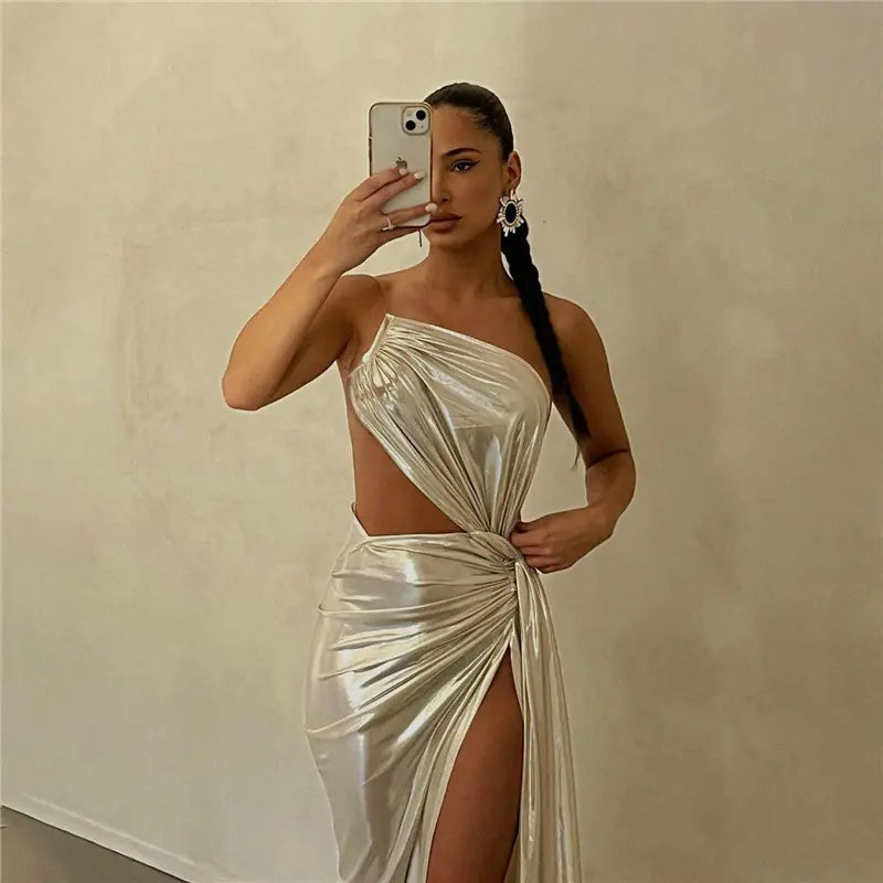 Women’s Elegant Silver Backless Dress