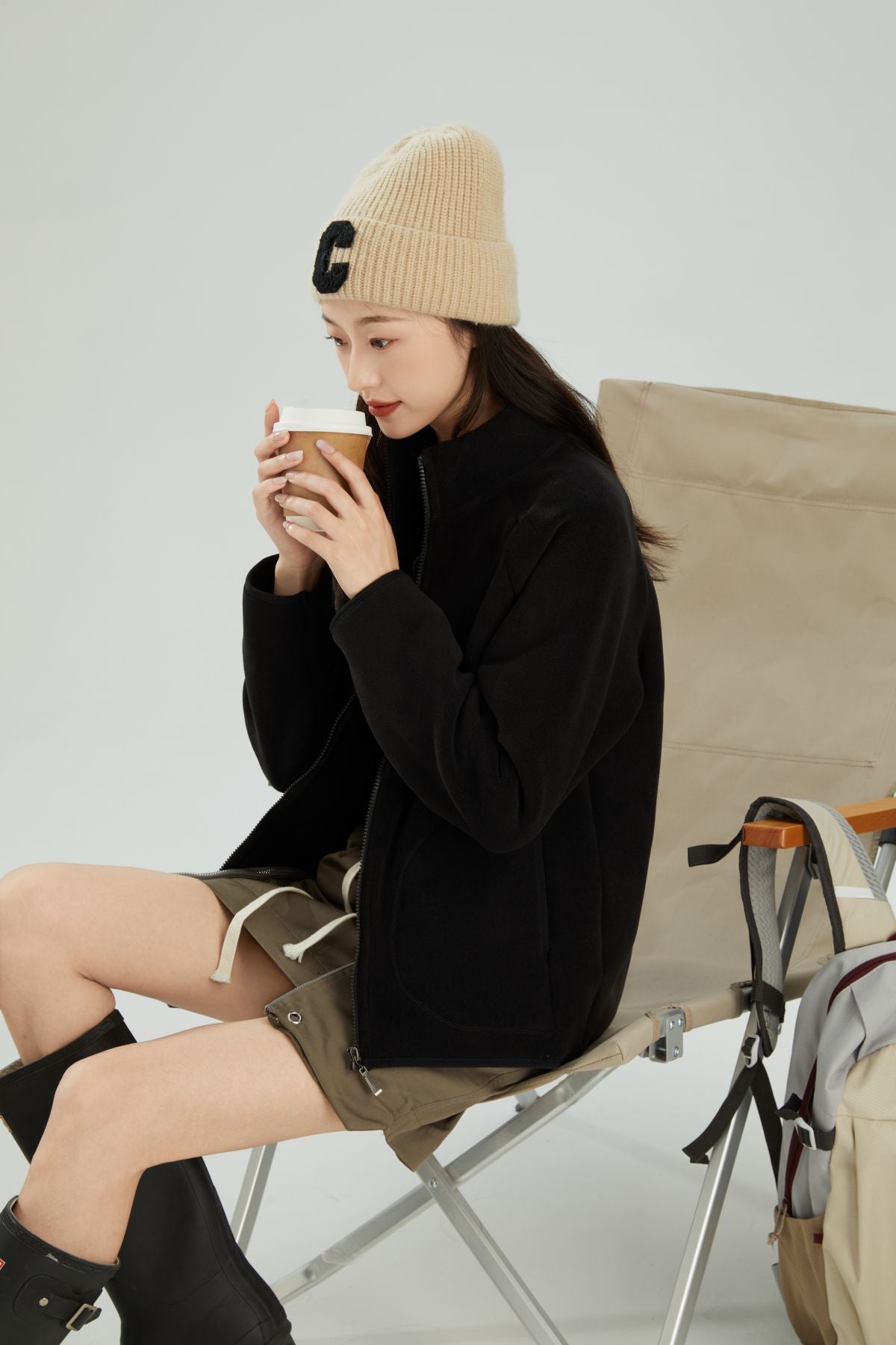 Lambswool Stand Collar Short Cardigan Coat For Women