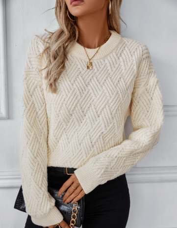 Women's Stacking Collar Jacquard Short Base Cardigan