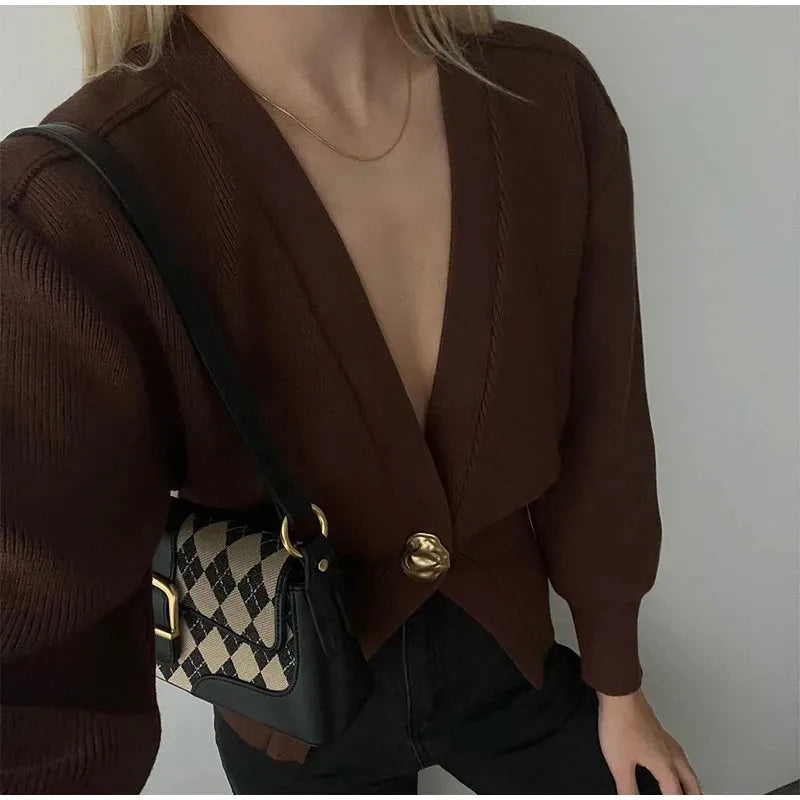 V-Neck Button Cardigan For Women