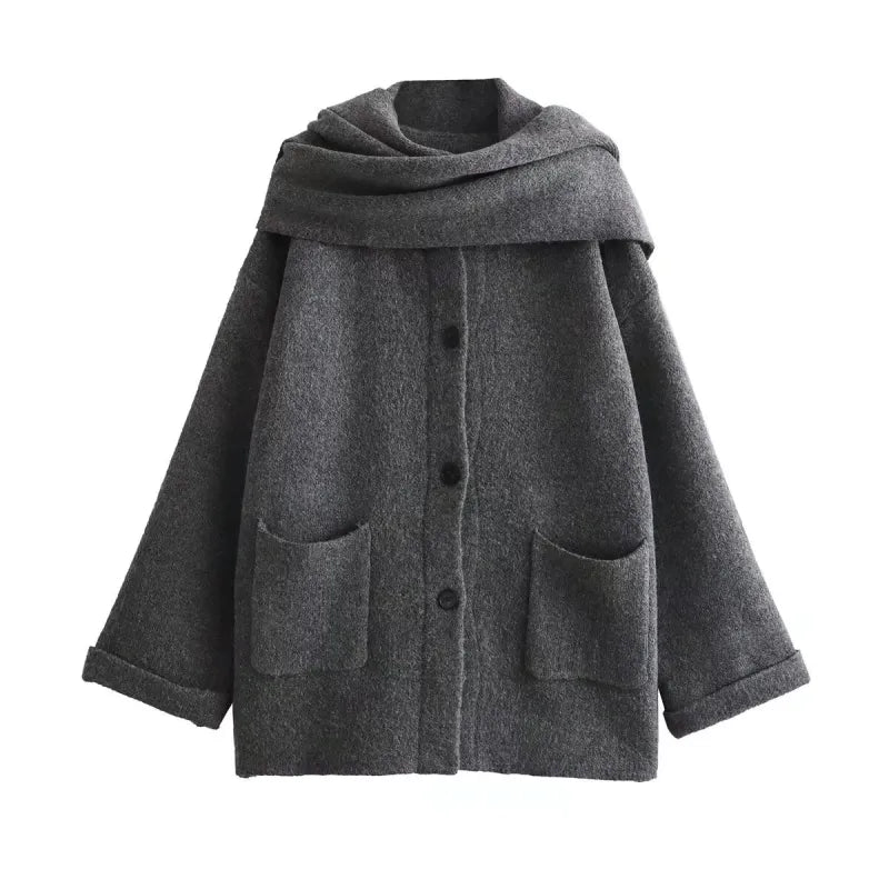 Women's Knitted Cardigan With Scarf