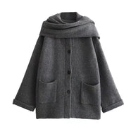 Women's Knitted Cardigan With Scarf