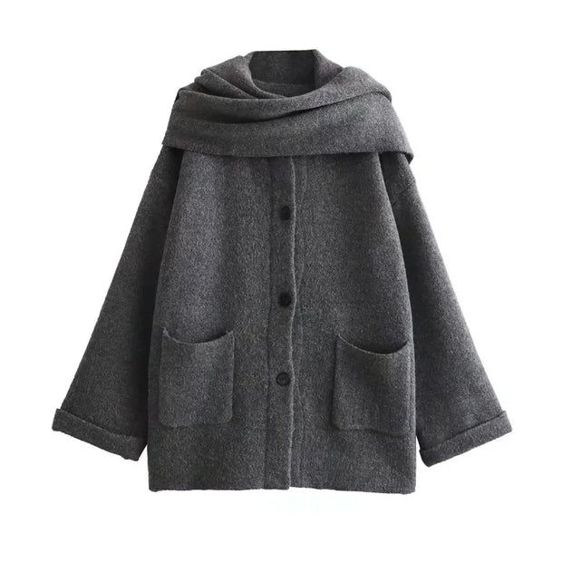 Women's Knitted Cardigan With Scarf