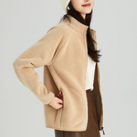 Lambswool Stand Collar Short Cardigan Coat For Women
