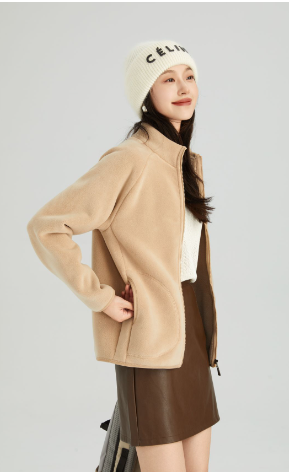 Lambswool Stand Collar Short Cardigan Coat For Women