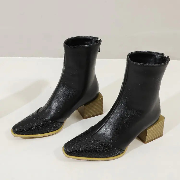 Women's Pointed Leather Short Boots with Heels