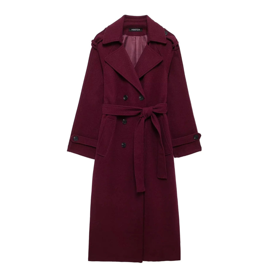 Maroon trench coat on a white background