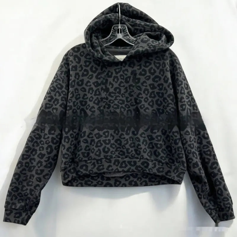 Black leopard print hoodie on a white background