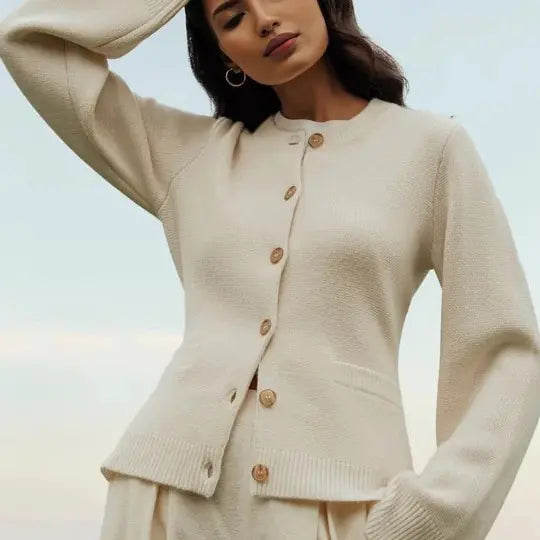 Women's Knitted Cardigan Sweater with Waist Design