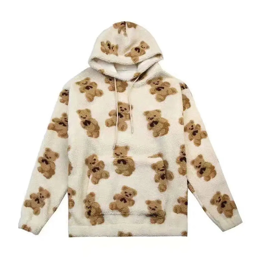 Furry Bear Pattern Hoodie for Women