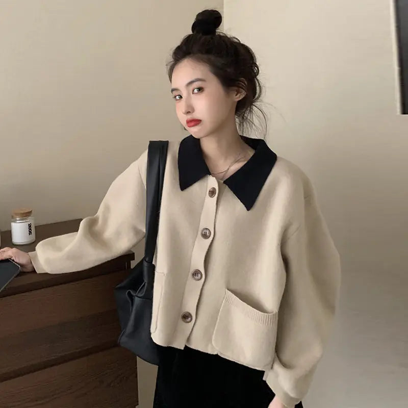 Retro Loose Knit Cardigan Sweater for Women