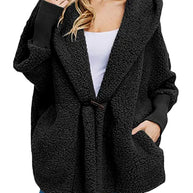 Women's Plush Hooded Jacket with Pockets