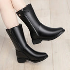 Genuine Leather Women’s Mid-Calf Boots with Wool Lining