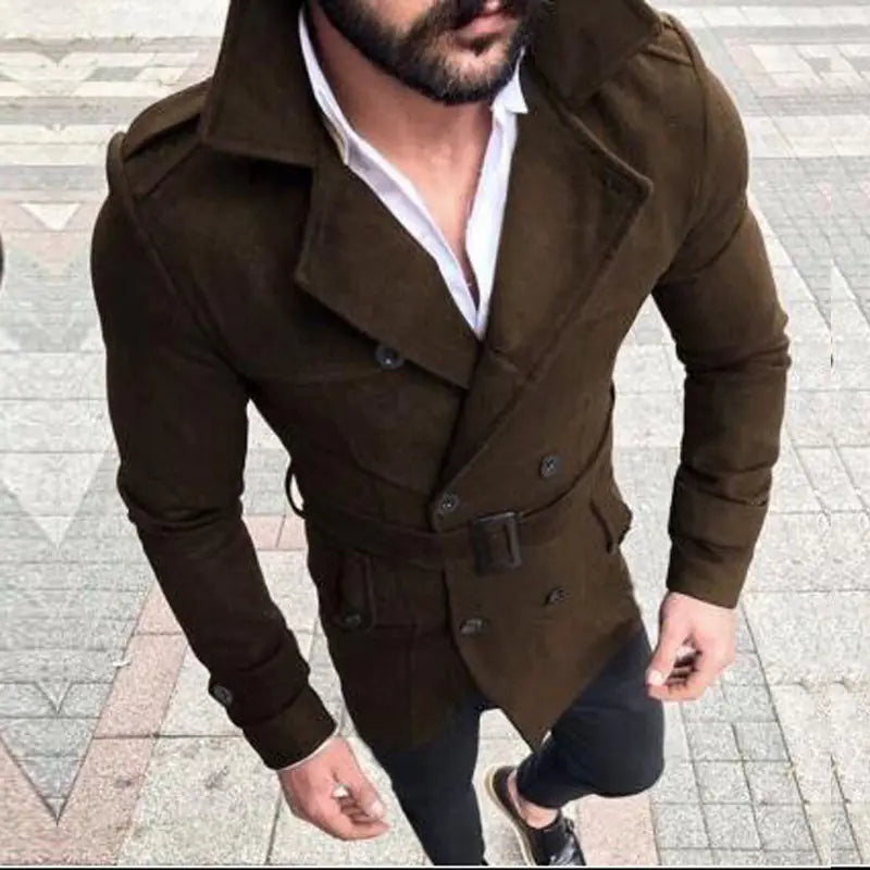 Men's Casual Wool Trench Coat