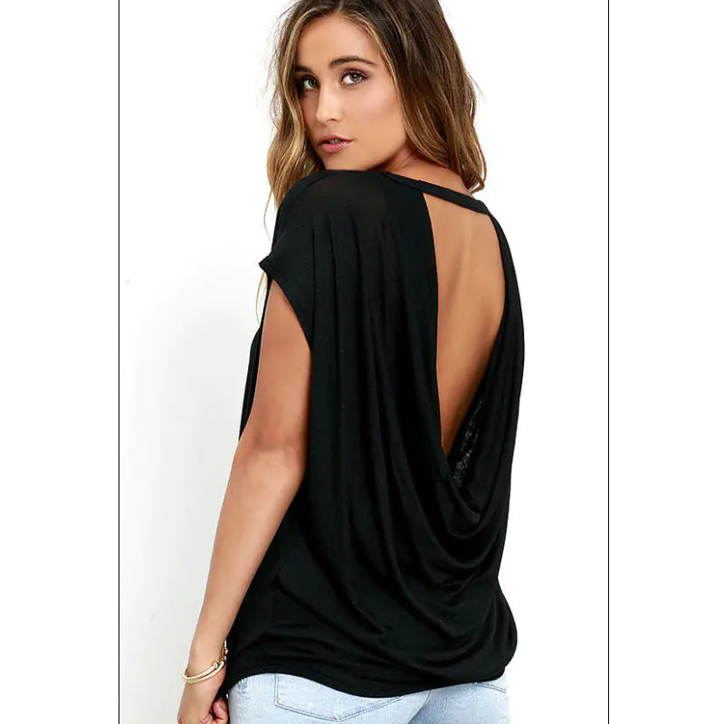 Plain Color Backless T-Shirt For Women