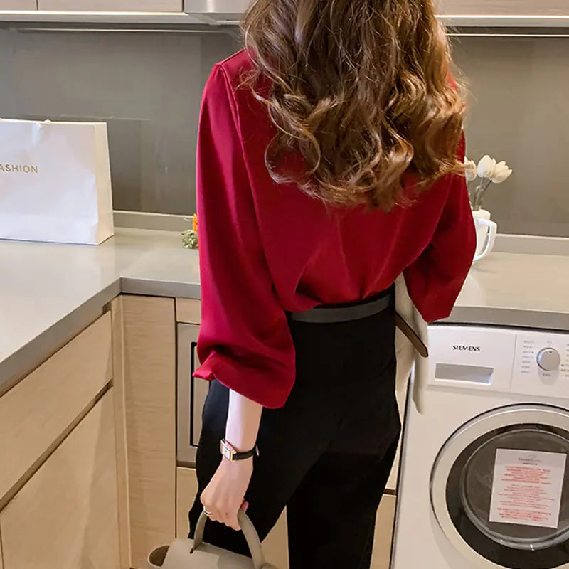 Women's Fashion Long Sleeve Chiffon Blouse