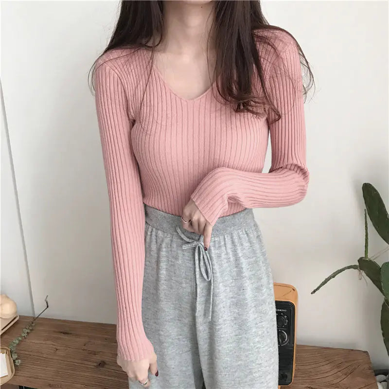 Women's Knitted Sweater for Autumn and Winter - Slim Fit Top