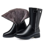 Genuine Leather Women’s Mid-Calf Boots with Wool Lining