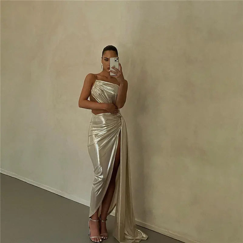 Women’s Elegant Silver Backless Dress