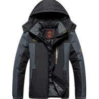 Black and gray jacket with a brand logo on a white background