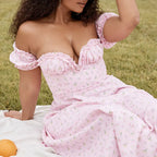 Women's Floral V-Neck Ruffle Hem High Waist Dress