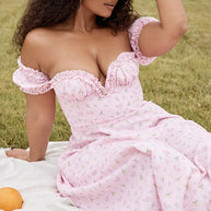Women's Floral V-Neck Ruffle Hem High Waist Dress