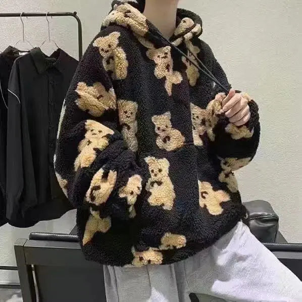 Furry Bear Pattern Hoodie for Women