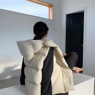 Women's White Duck Down Hooded Winter Vest
