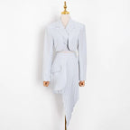 Women’s Casual White Two-Piece Set with Notched Sleeves