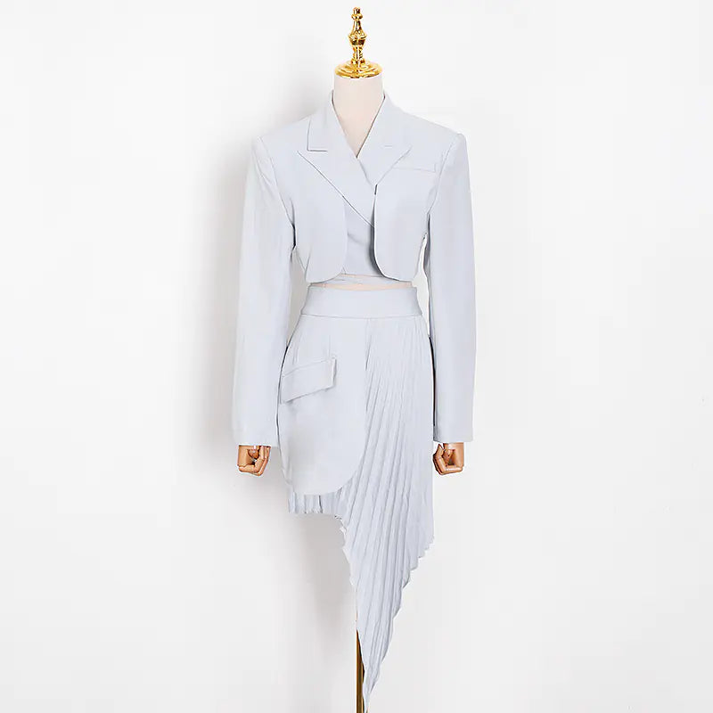 Women’s Casual White Two-Piece Set with Notched Sleeves