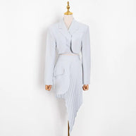 Women’s Casual White Two-Piece Set with Notched Sleeves