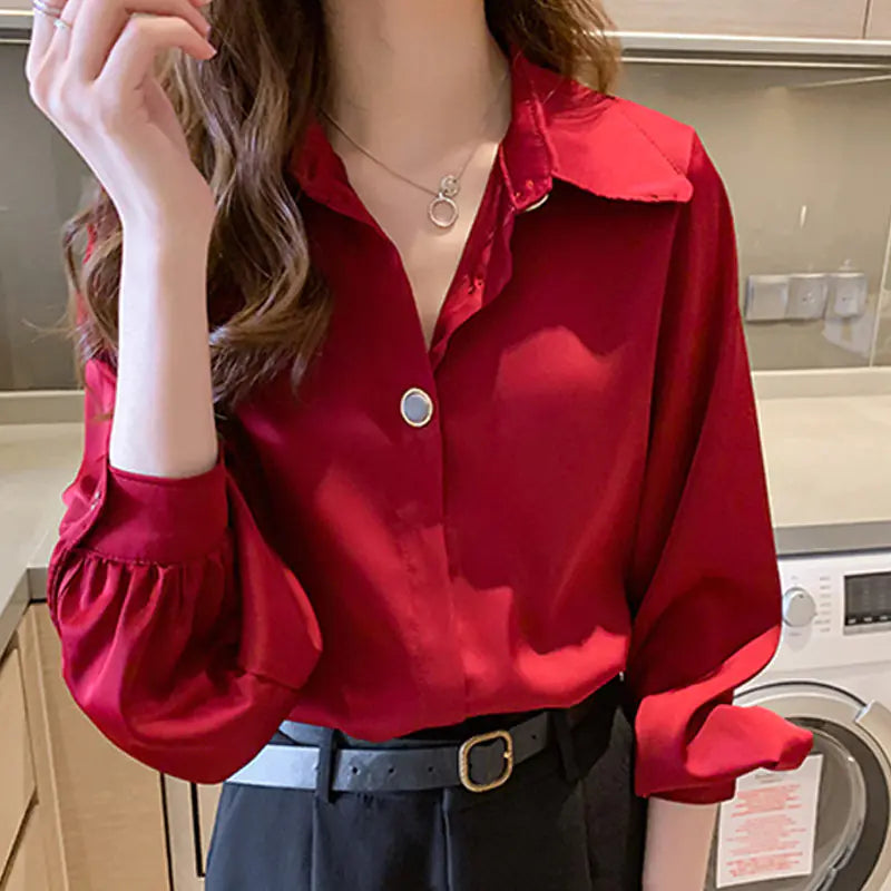 Women's Fashion Long Sleeve Chiffon Blouse