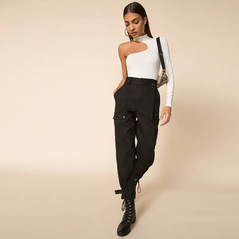 Winter Women's High Neck One Shoulder Cut-out Bodysuit