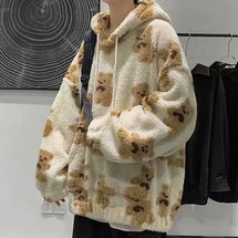 Furry Bear Pattern Hoodie for Women