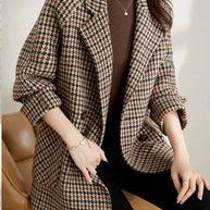 Retro Ladies Wool Plaid Blazer