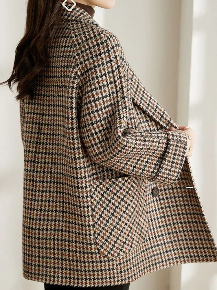 Retro Ladies Wool Plaid Blazer