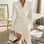Women’s Casual White Two-Piece Set with Notched Sleeves