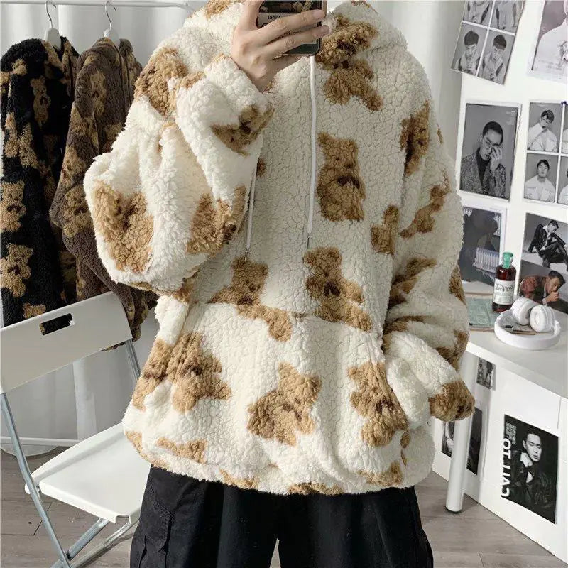 Furry Bear Pattern Hoodie for Women