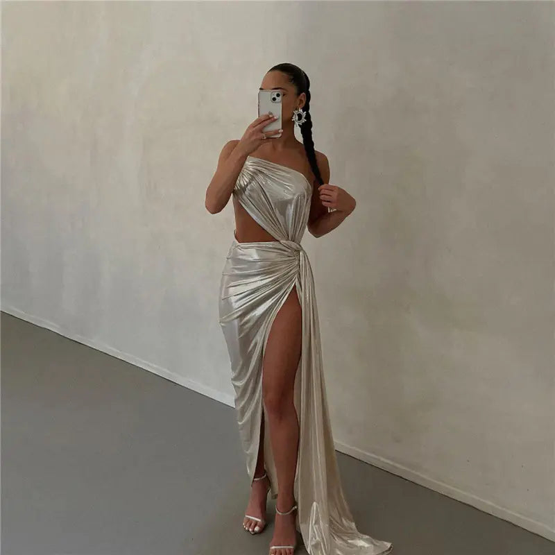 Women’s Elegant Silver Backless Dress