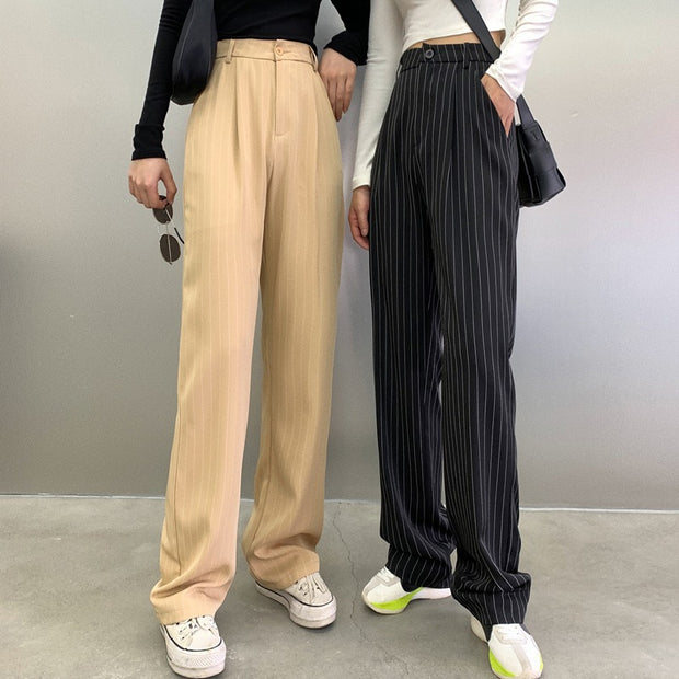 Women's Fashion Striped Straight Leg Suit Pants