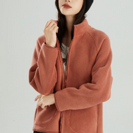 Lambswool Stand Collar Short Cardigan Coat For Women