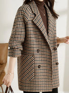 Retro Ladies Wool Plaid Blazer