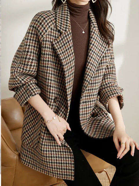 Retro Ladies Wool Plaid Blazer